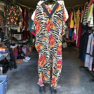 Zebra Print Kaftan with Floral Accents